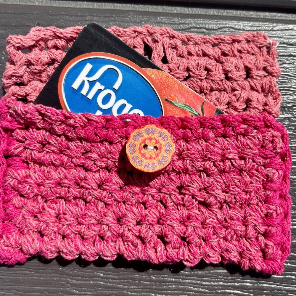 Pink Crochet Wallet with Button